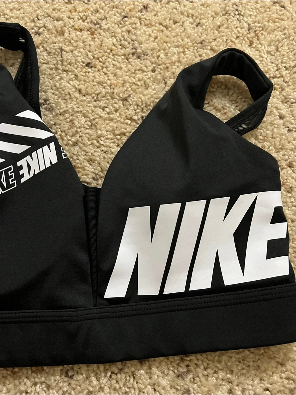 Nike Black and White Logo Swim Bikini Top